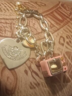 Juicy Couture Pink Charm Bracelet with Heart Logo